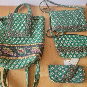 Vera Bradley Retired Greenfield Pattern Quilted Lot Backpack Cosmetic Bags Purse